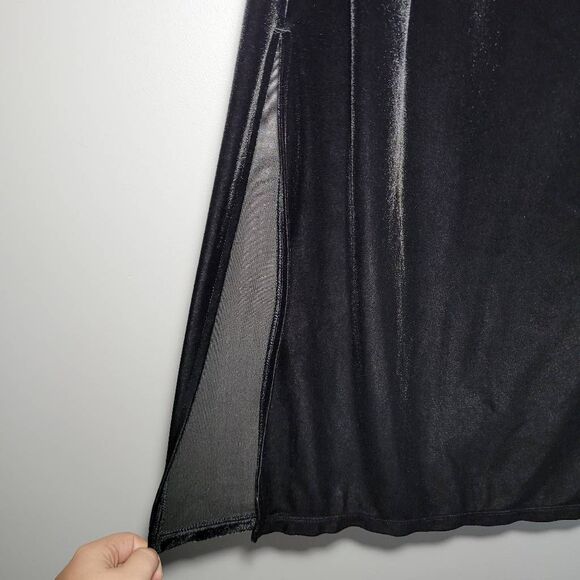 Old Navy large black velvet‎ maxi skirt ruched sides split hem goth romantic - Picture 4 of 11